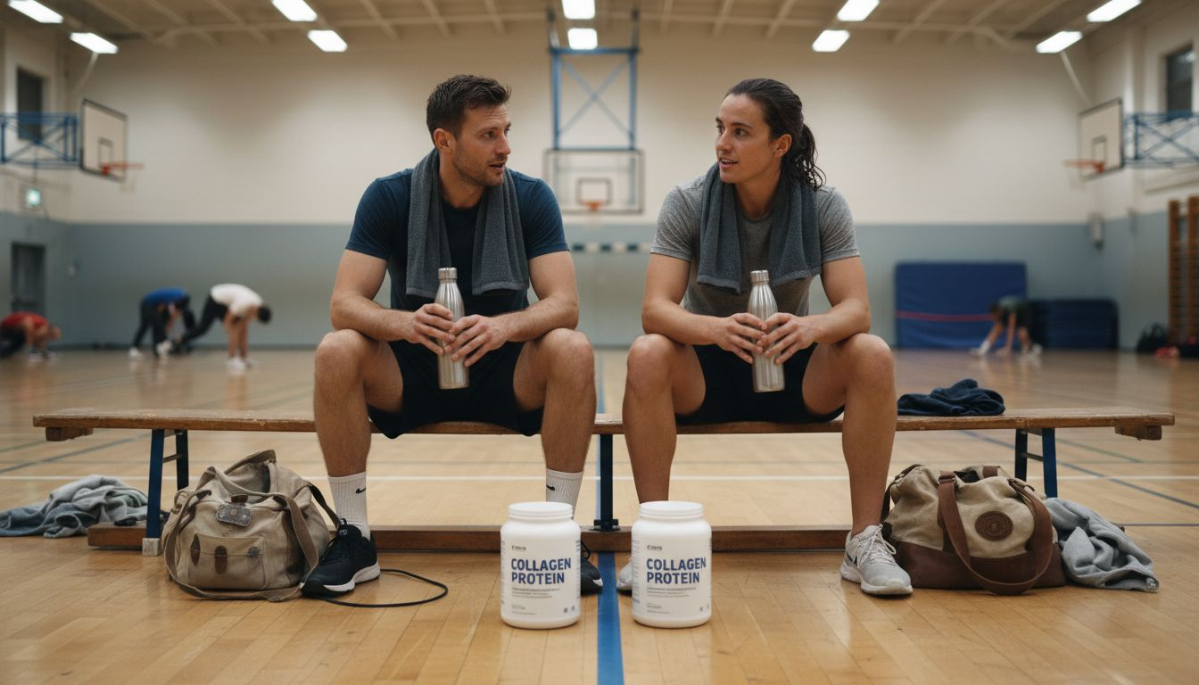 Athletes resting after workout with collagen supplements